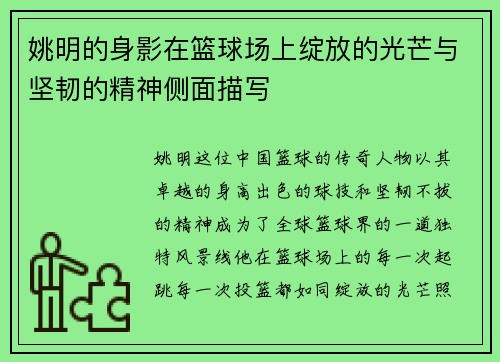 姚明的身影在篮球场上绽放的光芒与坚韧的精神侧面描写